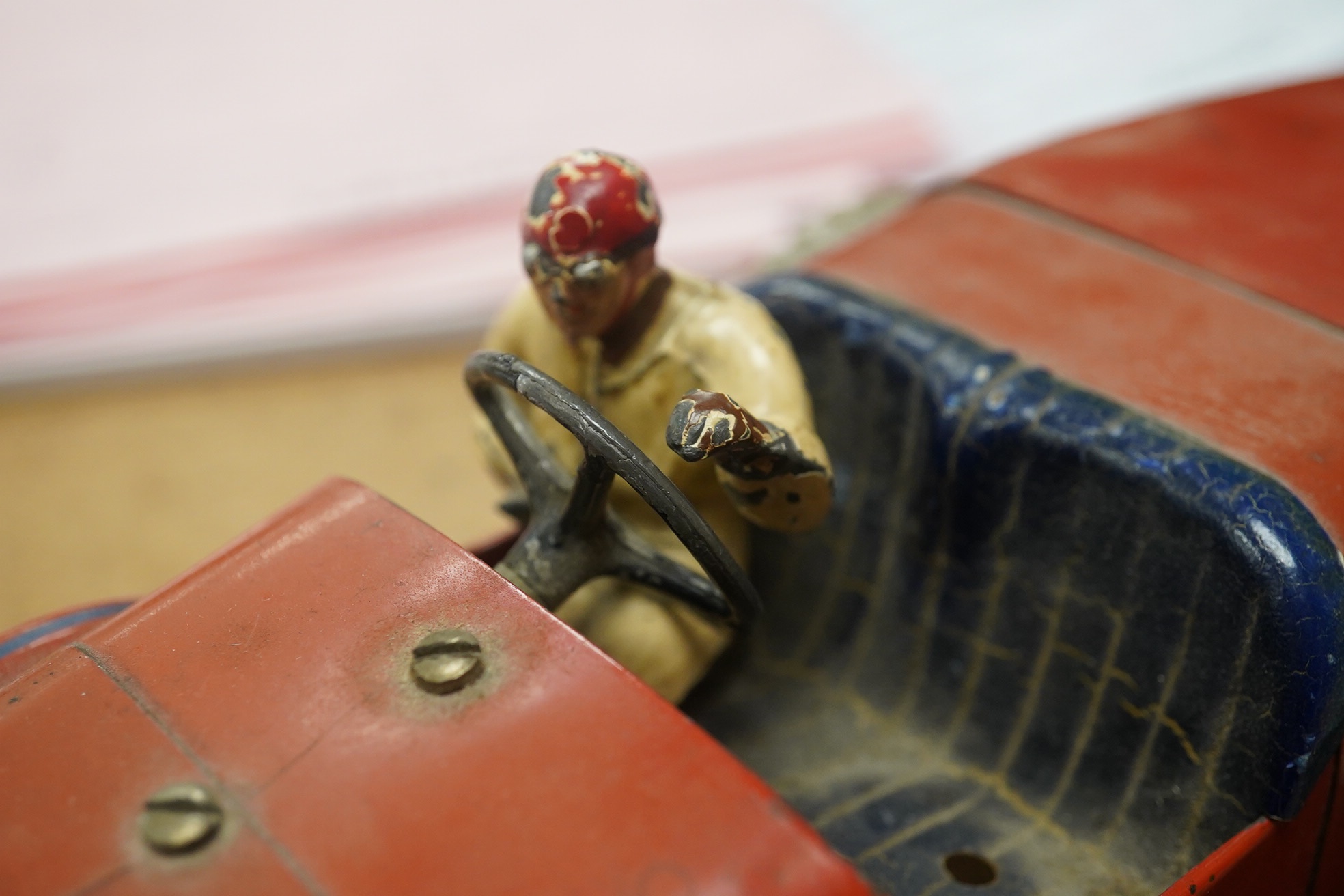 A Meccano Constructor clockwork car and sundry parts. Condition - poor to fair, some damage and parts missing, replacement wheels, etc.